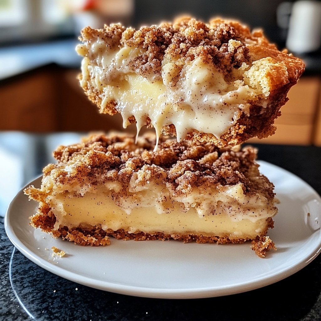 Traditioneller Apfelkuchen mit Pudding und Zimtstreuseln