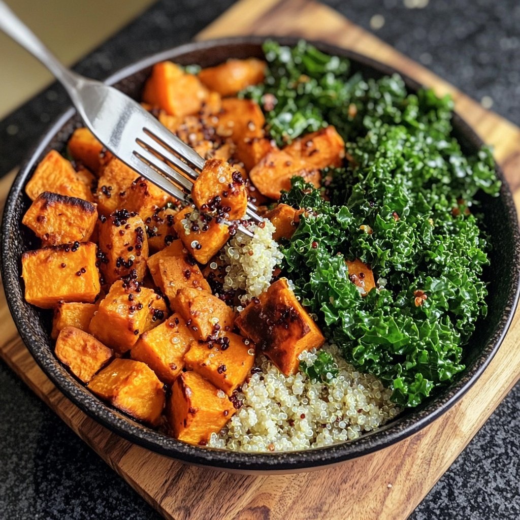 Süßkartoffel-Buddha-Bowl mit Grünkohl und Quinoa