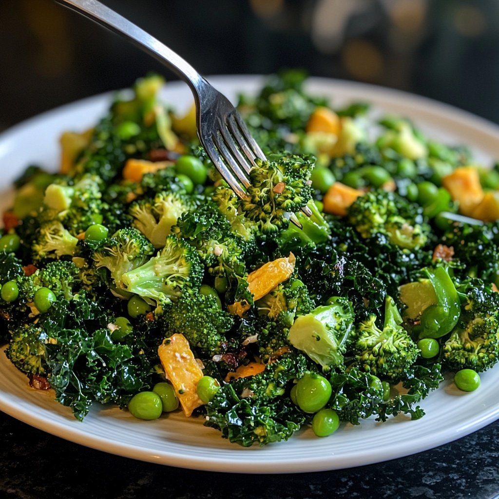 Brokkoli-, Grünkohl- und Erbsensalat