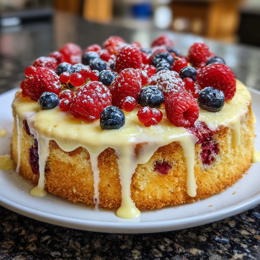 Blechkuchen mit Zitronencreme und Beeren
