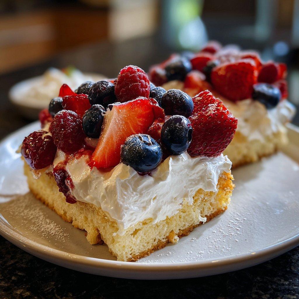 Blechkuchen mit Beeren und Creme