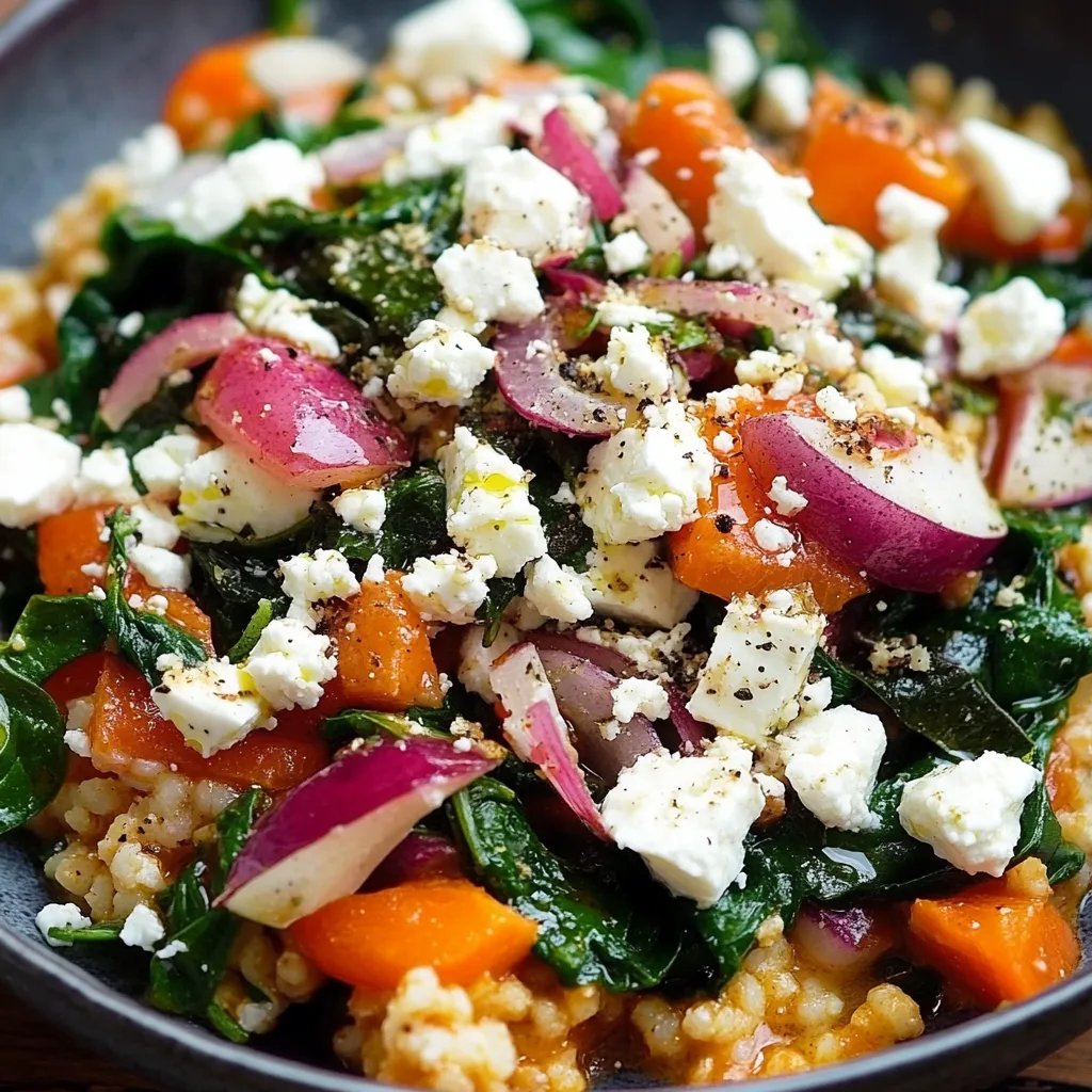 Hirsepfanne mit Kürbis, Spinat und Feta